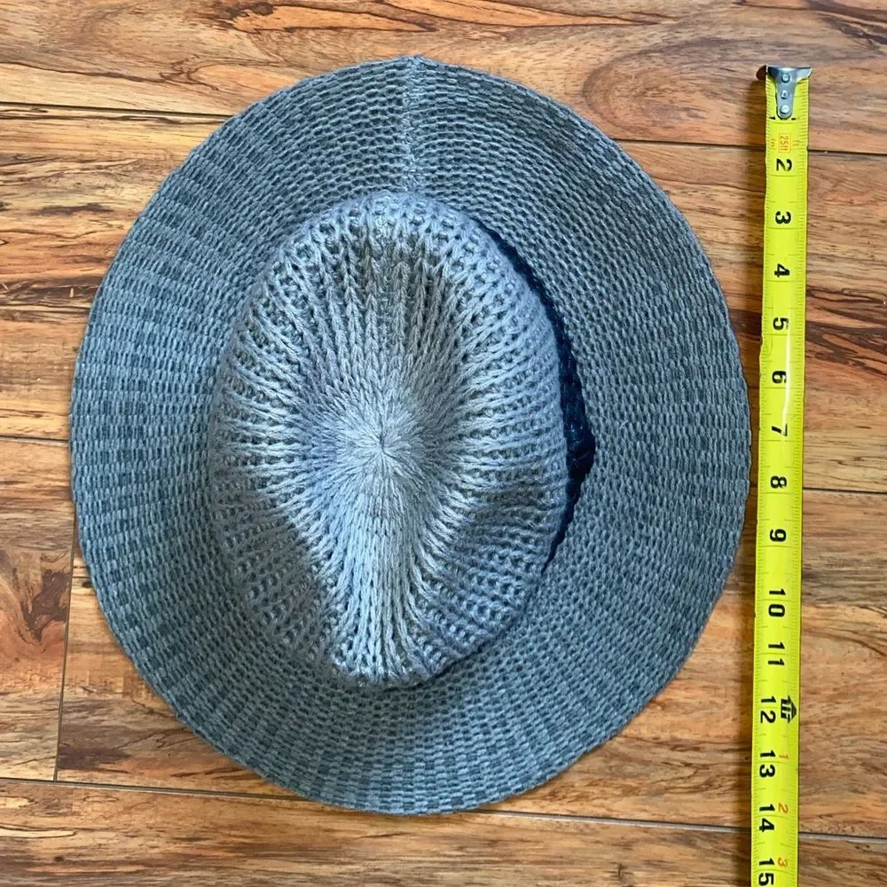 Women’s Grey Crochet Sun Hat | Wide Brim Fedora with Braided Leather Band